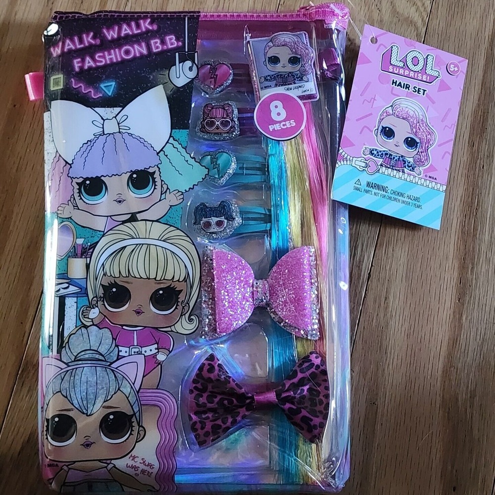 LOL Surprise Hair Set 8 Piece Accessories Bows Clips Hair Extensions
